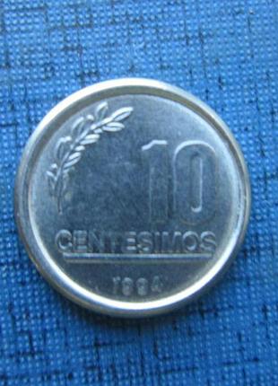 Монета 10 чентезимо уругвай 1994