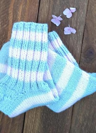 Вязаные женские носки 35-37 р - теплые носки для дома - серые носки в полоску3 фото