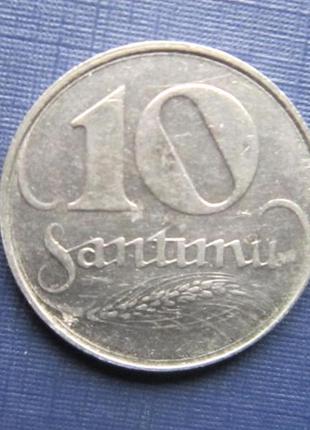 Монета 10 сантимів латвія 1922