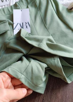 Юбка шорты в складку хаки zara 13-14 лет (158-164 см)3 фото