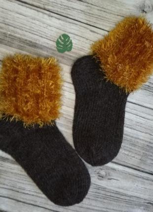 Вовняні шкарпетки 33-35 р - в'язані шкарпетки - зимові шкарпетки - в'язані домашні чобітки2 фото
