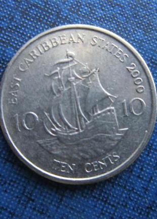 Монета 10 центів східно-карибські штати 1981 2000 корабель віт...