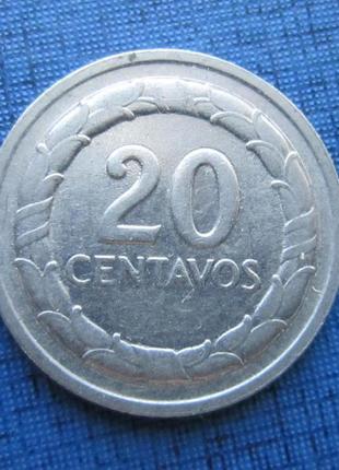 Монета 20 сентаво колумбія 1968