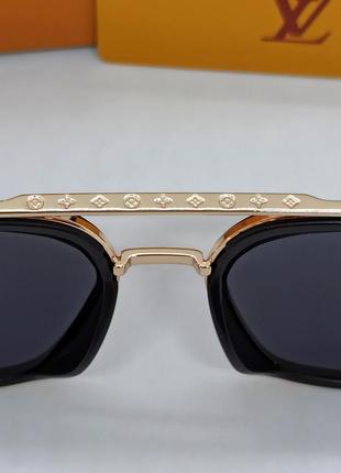 Очки в стиле louis vuitton мужские солнцезащитные черные в черно золотой оправе8 фото