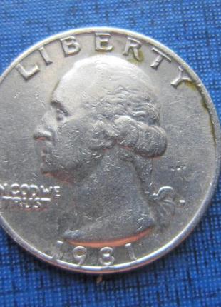 Монета квотер 25 центів сша 1981 р