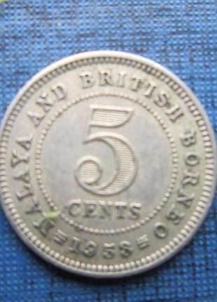 Монета 5 центів малайа і британське борнео 1953 нечастий рік