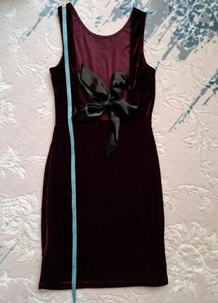 Велюровое мини платье-майка бордового цвета с декоративной спинкой (бант)2 фото