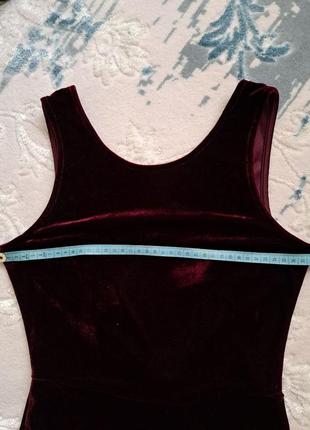 Велюровое мини платье-майка бордового цвета с декоративной спинкой (бант)3 фото
