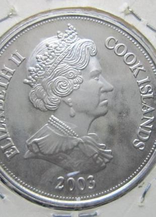 Монета 1 долар острови кука 2003 емаль кольорова вітрильник ко...2 фото