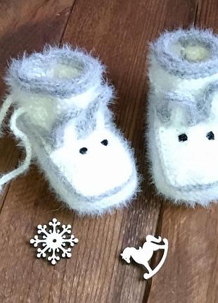 В'язані пінетки - пінетки на 6-18 міс - вовняні пінетки - теплі дитячі шкарпетки