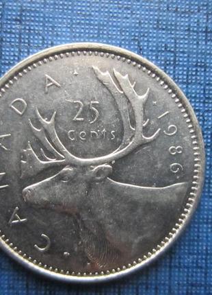 Монета 25 центів квотер канада 1986 фауна олень