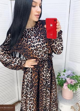 Леопардовое платье с длинным рукавом3 фото