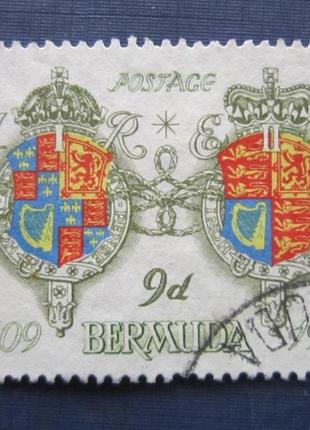 Марка бермудські острови бермуда британські 1959 герби 9 пінсі...