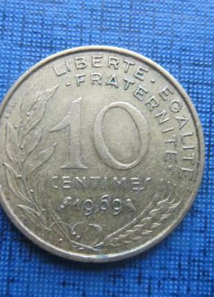 Монета 10 сантимів франція 1969