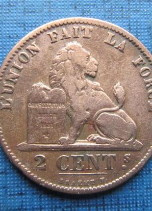 Монета 2 сантима бельгія 1876 belges фауна лев
