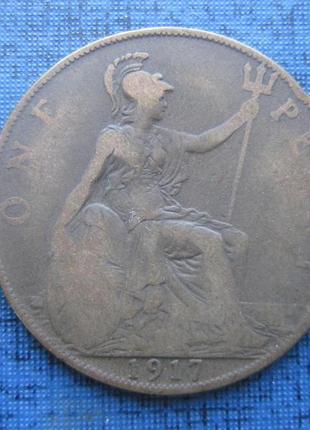 Монета 1 пенні великобританія 1917