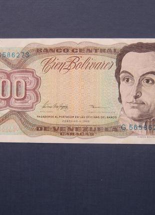 Банкнота 100 боліварів венесуела 1998 стан xf+