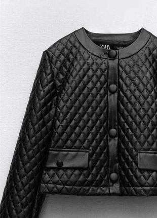 Zara стеганый жакет пиджак экокожа4 фото