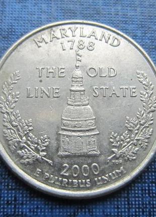 Монета квотер 25 центів сша 2000 d меріленд