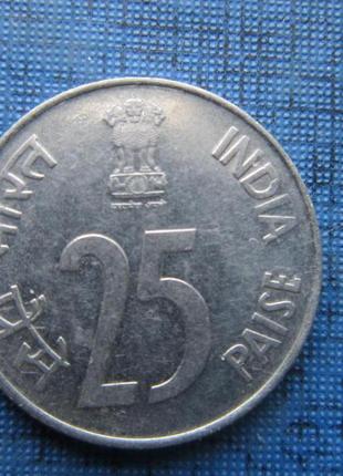 Монета 25 пайс індія 1989 фауна носоріг