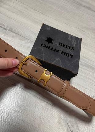 Женский ремень рыжий 3см кожа китай + коробка, женский пояс китайский кожаный ремень женский 3см в джинсы бронза в стиле celine селин