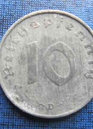 Монета 10 пфеннігів німеччина 1944 d 1944 а рейх свастика цинк...