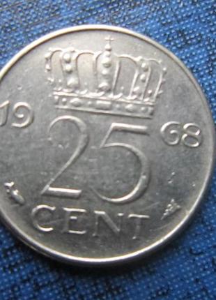 Монета 25 центів нідерланди 1968
