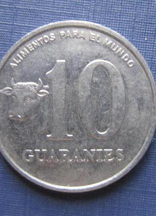 Монета 10 гуарані парагвай 1988 фауна корова бик