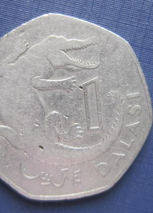 Монета 1 даласі гамбія 1987 фауна крокодила