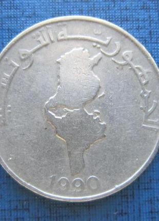 Монета 1 динар туніс 19902 фото
