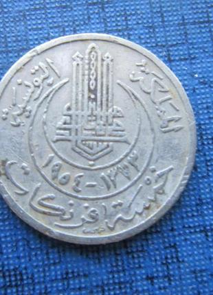 Монета 5 франків туніс 19542 фото