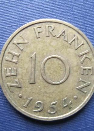 Монета 10 франків саарльєнд 1954 саар