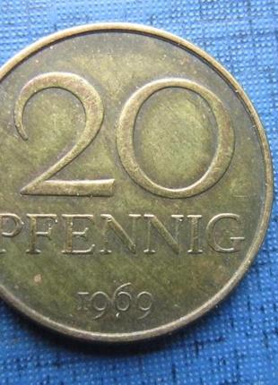 Монета 20 пфеннігів німеччина гдр 1969