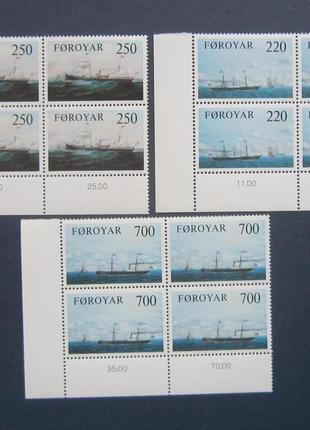 3 квартблоки 12 марок серія фарерські острови 1983 транспорт к...