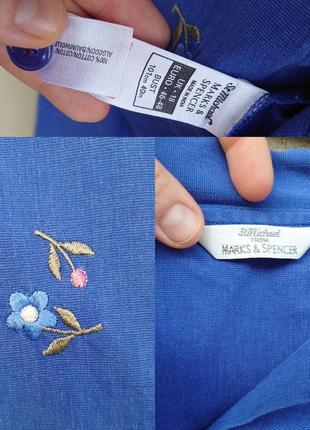 Хлопковая винтажная новая пижама васильковая cиняя с вышивкой mark spenser6 фото