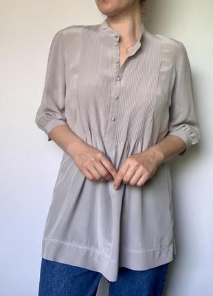 Сіра шовкова блуза madeleine, довга шовкова блуза, шовкова туніка, романтична блуза2 фото