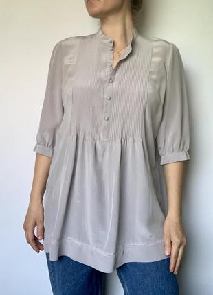Серая шелковая блуза madeleine, длинная шелковая блуза, шелковая туника, романтическая блуза