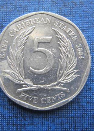 Монета 5 центів карибські штати 2004