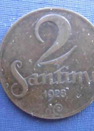 Монета 2 сантими латвія 1928