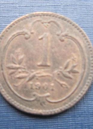 Монета 1 геллер австро-угорщина 1901
