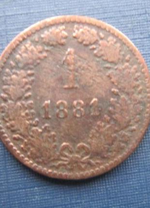 Монета 1 крейцер австро-угорщина 1881