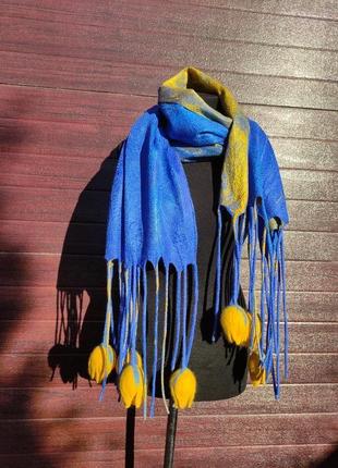 Голубой шарф с цветами1 фото