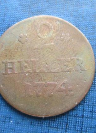 Монета 2 геллера німеччина ландграфство гессен-кассель 1774 фр...