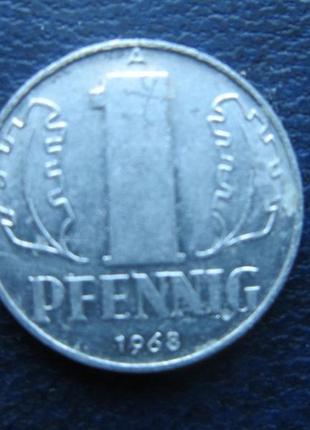 Монета 1 пфеніг німеччина ндр 1968 а 1963 а 2 роки ціна за 1 м...
