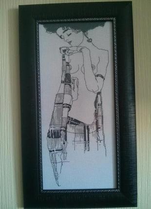 Густав климт "жозефина", графика ню - ручная вышивка, в дизайнерской рамке4 фото