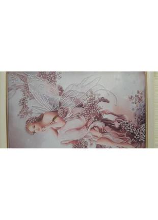 «фея цветов» - картина бисером на шелке с добавлением страз