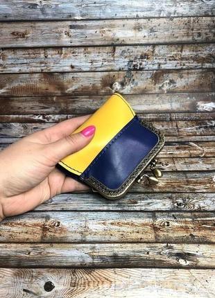 Жовто-блакитний гаманець з фермуаром ручної роботи4 фото