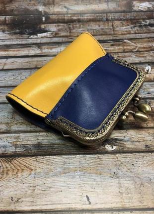 Жовто-блакитний гаманець з фермуаром ручної роботи8 фото