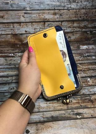 Жовто-блакитний гаманець з фермуаром ручної роботи5 фото