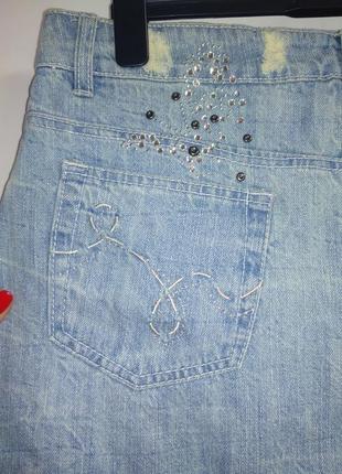 Стильная джинсовая юбка со стразами 16/50-52 размера5 фото